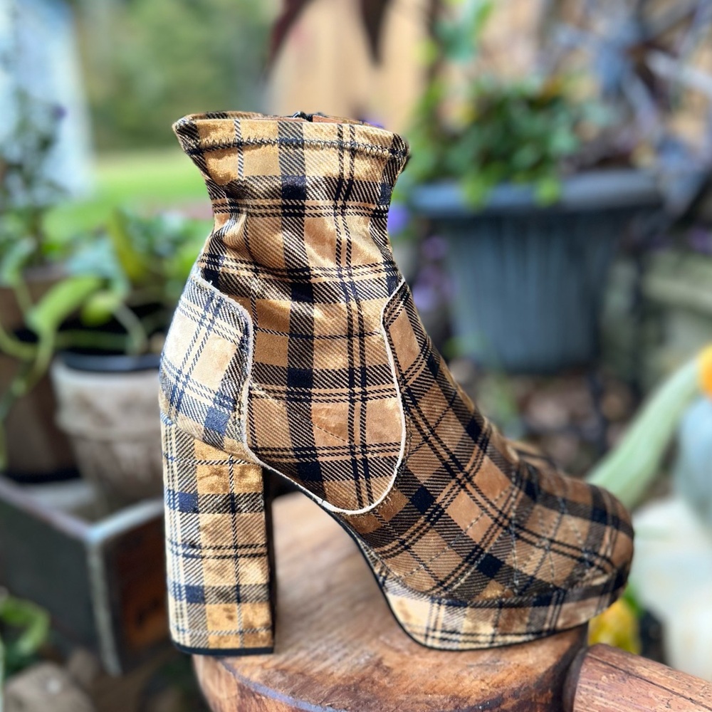 Free People Plaid Ankle Boots - Tan and Black